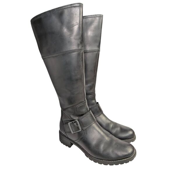 Timberland Bethal Buckle Black leather Knee High Boots Womens 7 - Picture 2 of 9